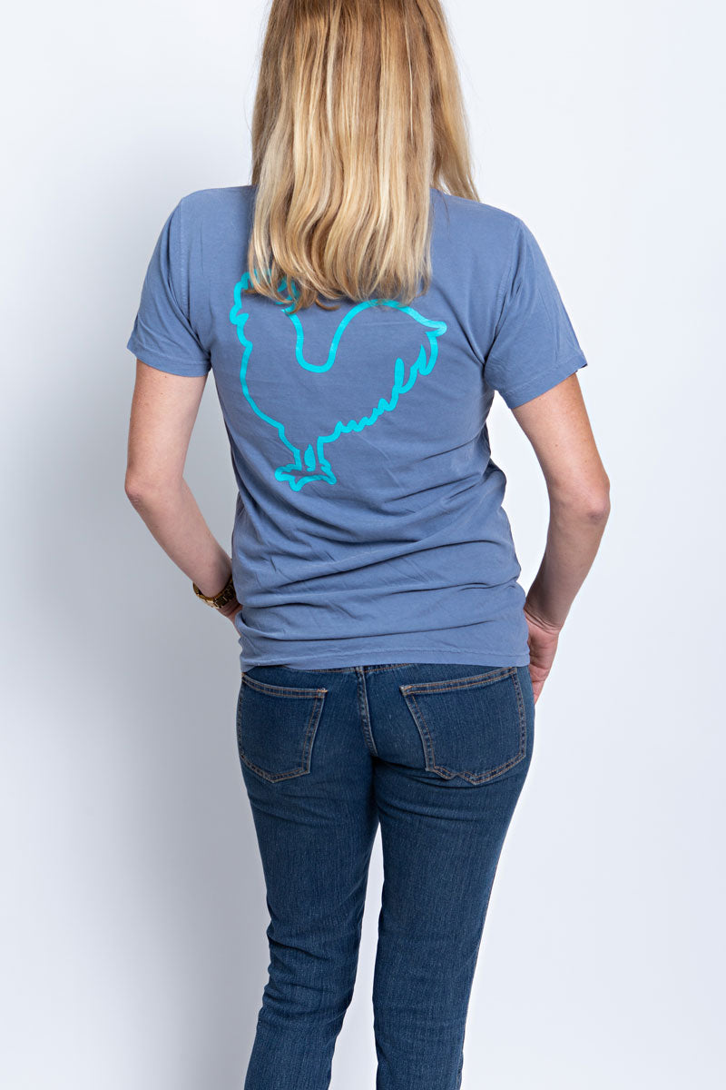 Blue T Shirt with Rooster Logo