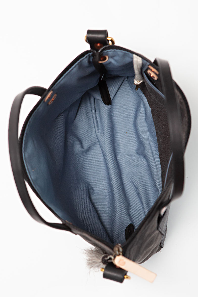 the interior of the graphite camouflage small tote bag