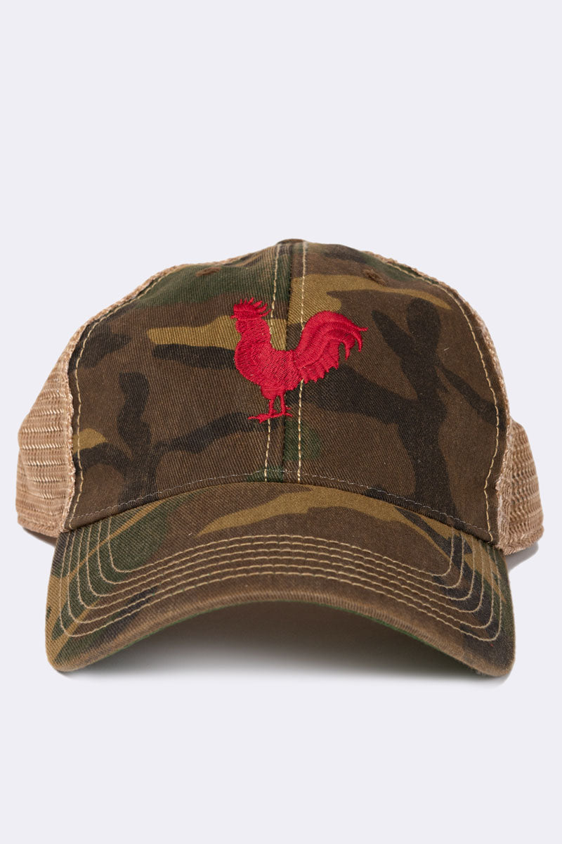 Camo Trucker hat with Red Rooster
