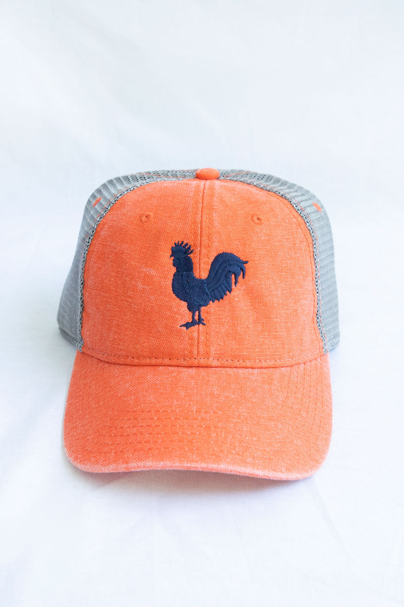 Orange Trucker Hat with Rooster